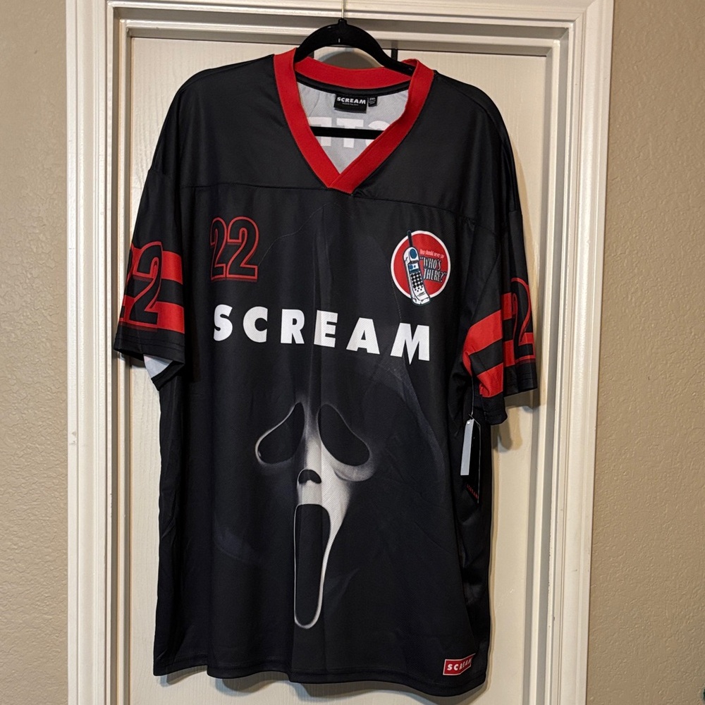 SCREAM Black & Red Hockey Jersey - Graphic Ghost Face